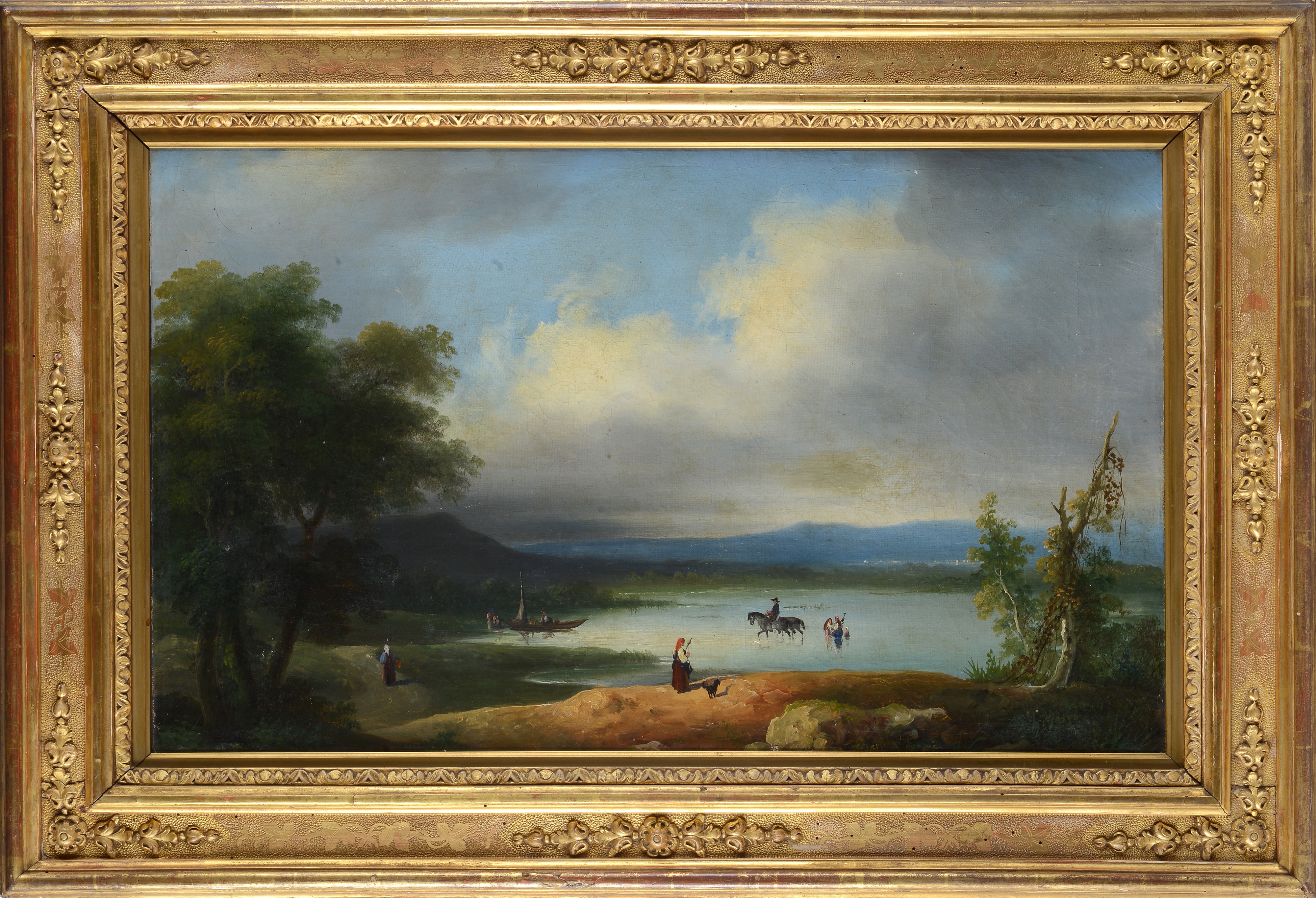 Anonimo, XIX Sec. - Paesaggio Lacustre con Figure