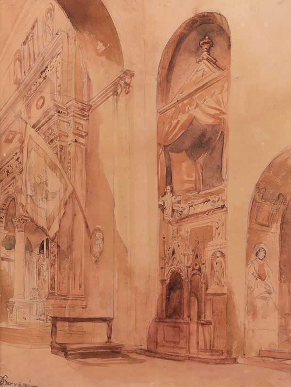 Odoardo Borrani - Interior of a church