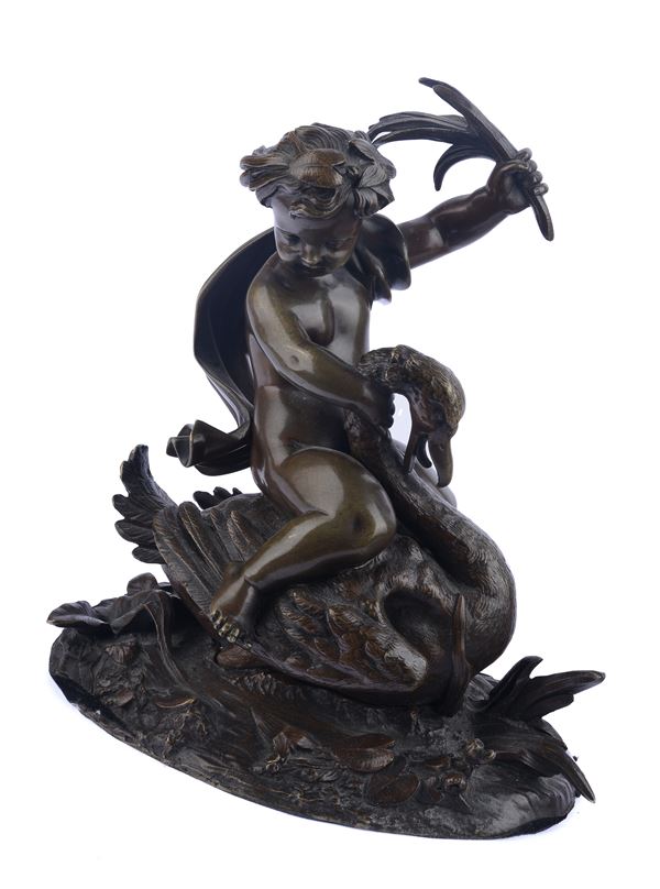 Crowned Putto Riding a Swan