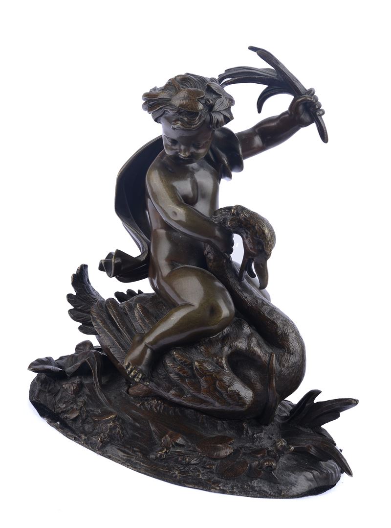 Putto coronato a cavallo di un cigno