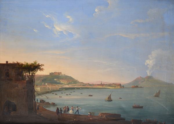 Anonimo, XIX sec. - Port of Naples with Vesuvius in the background