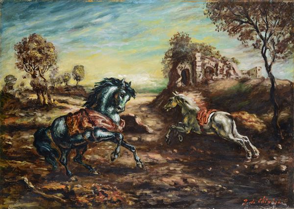 Horses with ruins