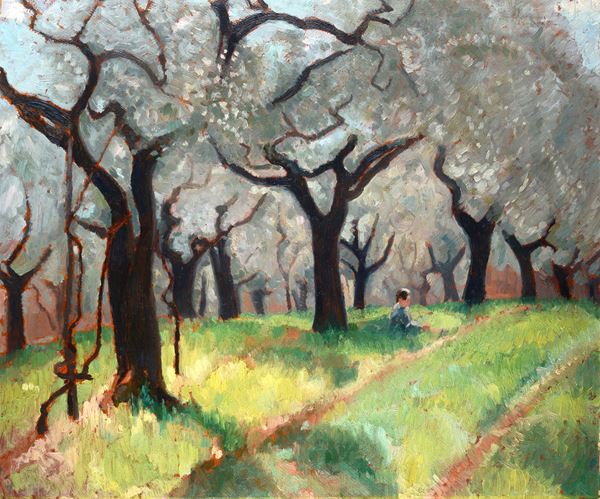 Valentino Ghiglia - Olive grove with figure