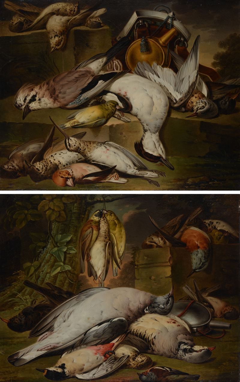 Coppia di nature morte con volatili