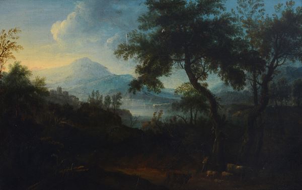 Attr. a Michele Pagano - Landscape with shepherd