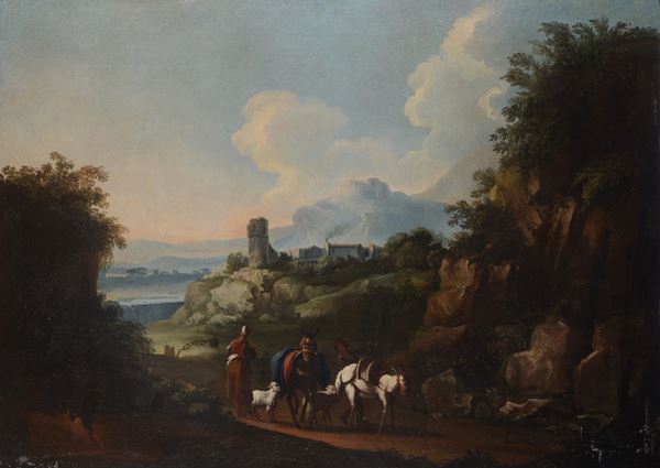 Scuola Italia Centrale, XVIII sec. - Viandanti nel paesaggio