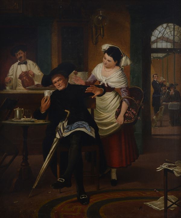 Anonimo, XIX sec. - The curate at the café