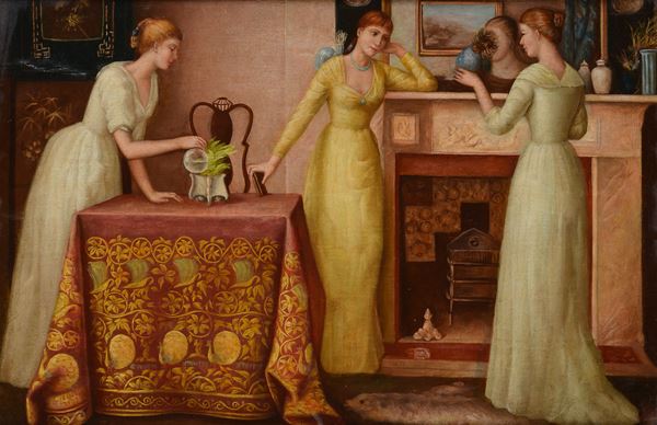 Anonimo, XIX - XX sec. - Three women in an interior