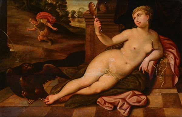 Seguace di Vincent Sellaer, XVI-XVII sec. - Allegoria della Vanitas con Narciso