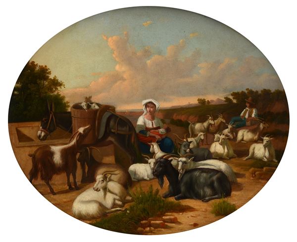 Anonimo, XIX sec. - Shepherds with goats and herds