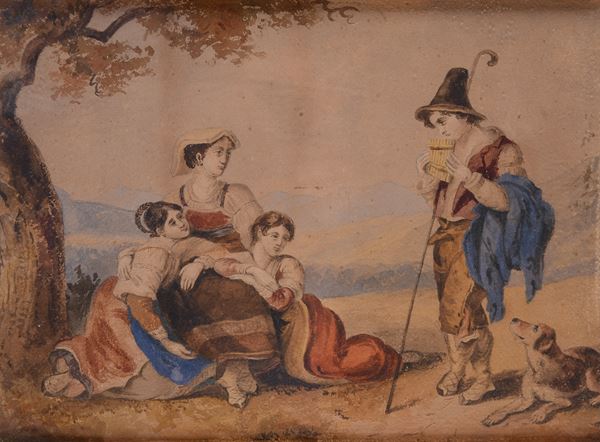 Scuola Romana, XIX sec. - Little Shepherds 