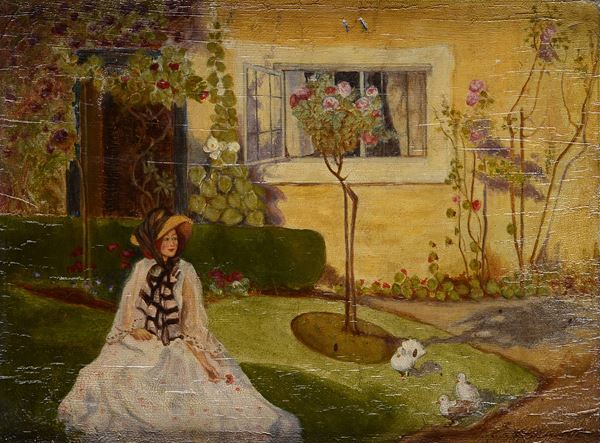 Scuola Francese, XIX - XX sec. - Donna in giardino