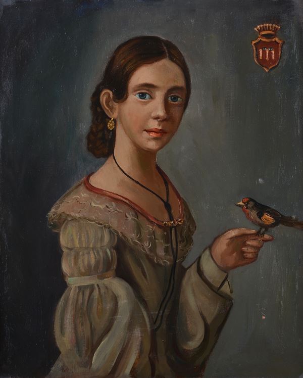 Anonimo, inizi XIX sec. - Girl with a little bird