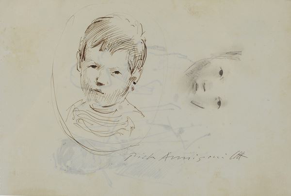 Pietro Annigoni - Study of children's faces (front) - Study for figures (back)