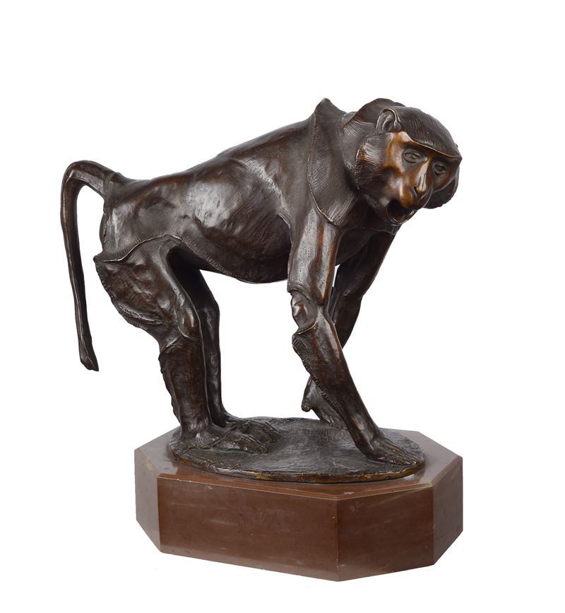 Sirio Tofanari - Babbuino, scultura in bronzo su base in marmo