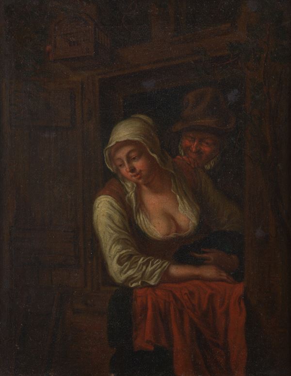 Scuola Fiamminga, XVII sec. - Coppia alla finestra