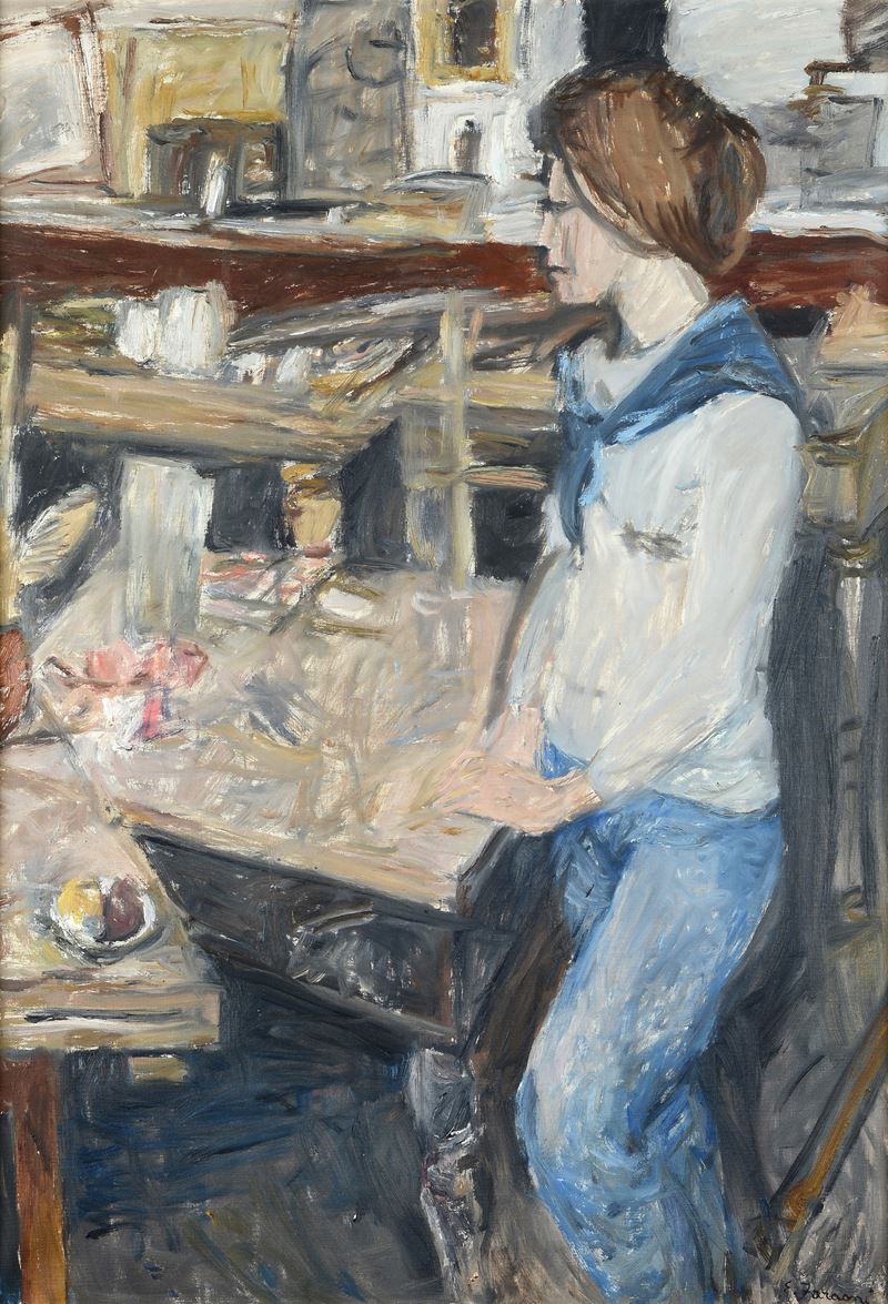 Enzo Faraoni - Ragazza in piedi, olio su tela