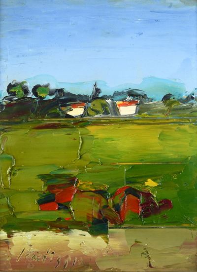 Paesaggio, olio su tavola