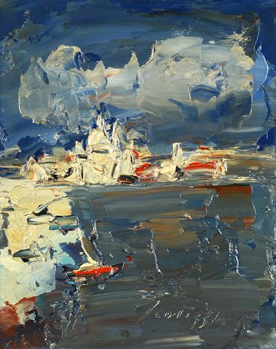 Paesaggio, olio su tavola