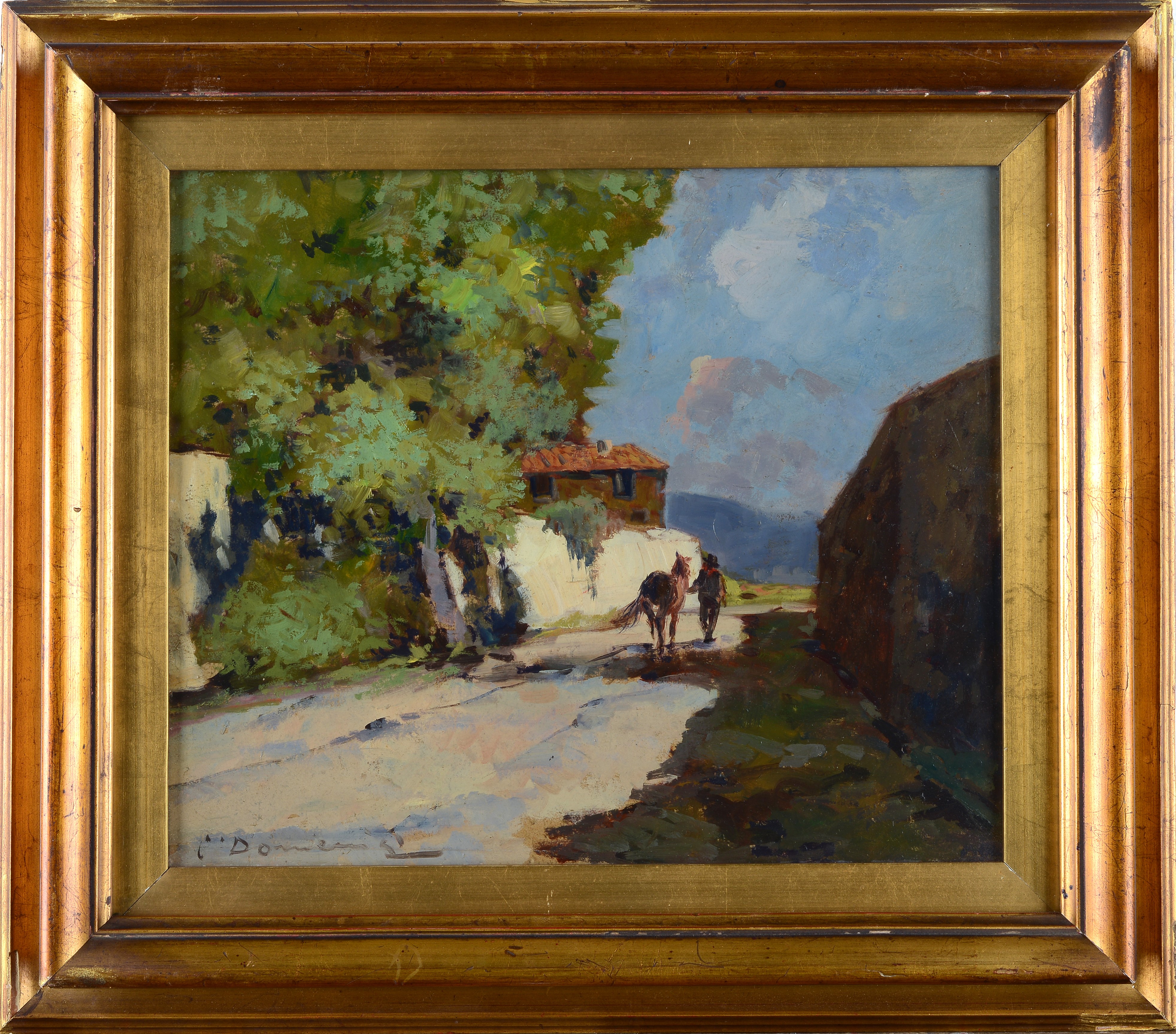 Strada con contadino e cavallo