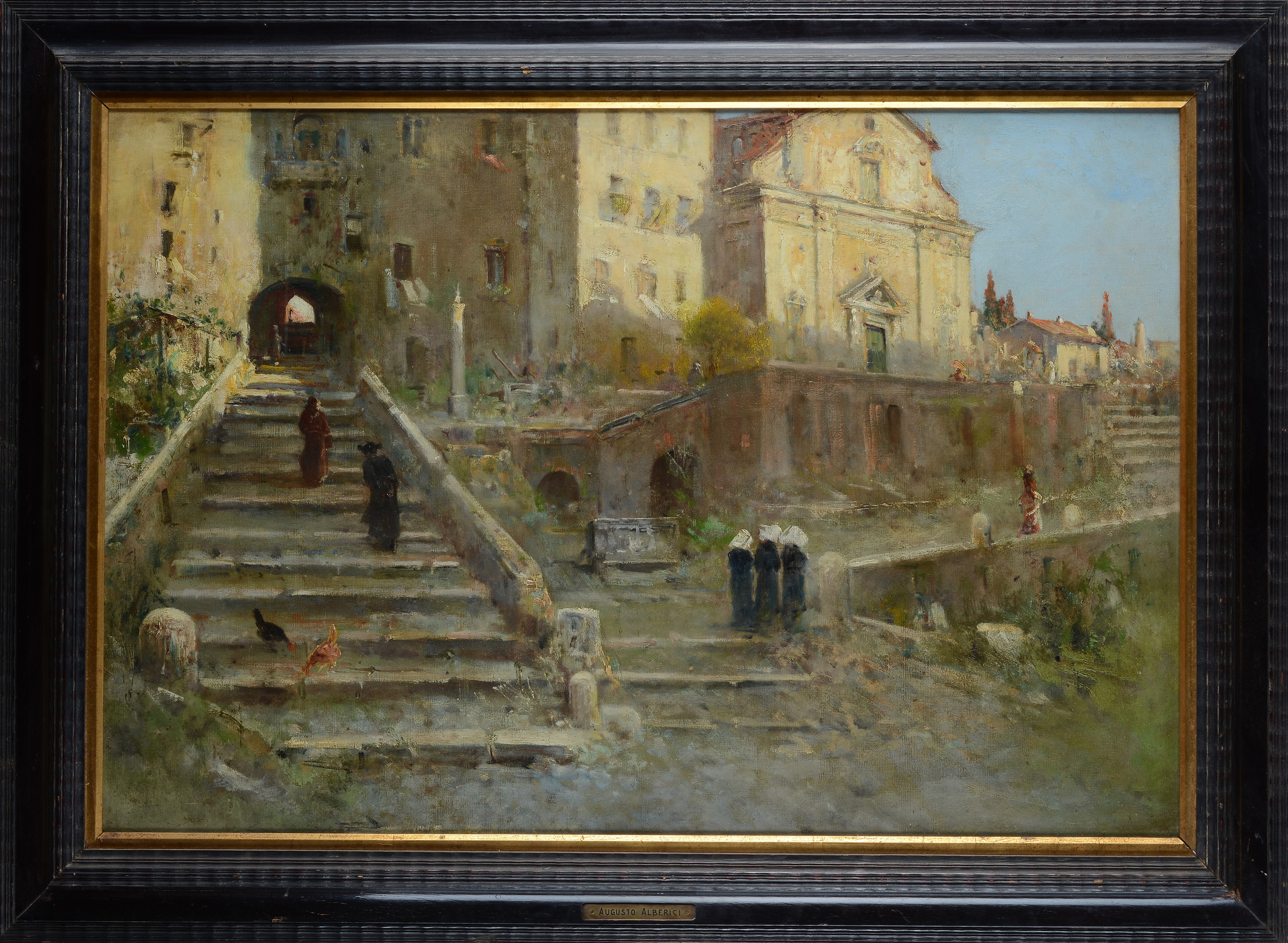 Paesaggio con scorcio di chiesa e figure