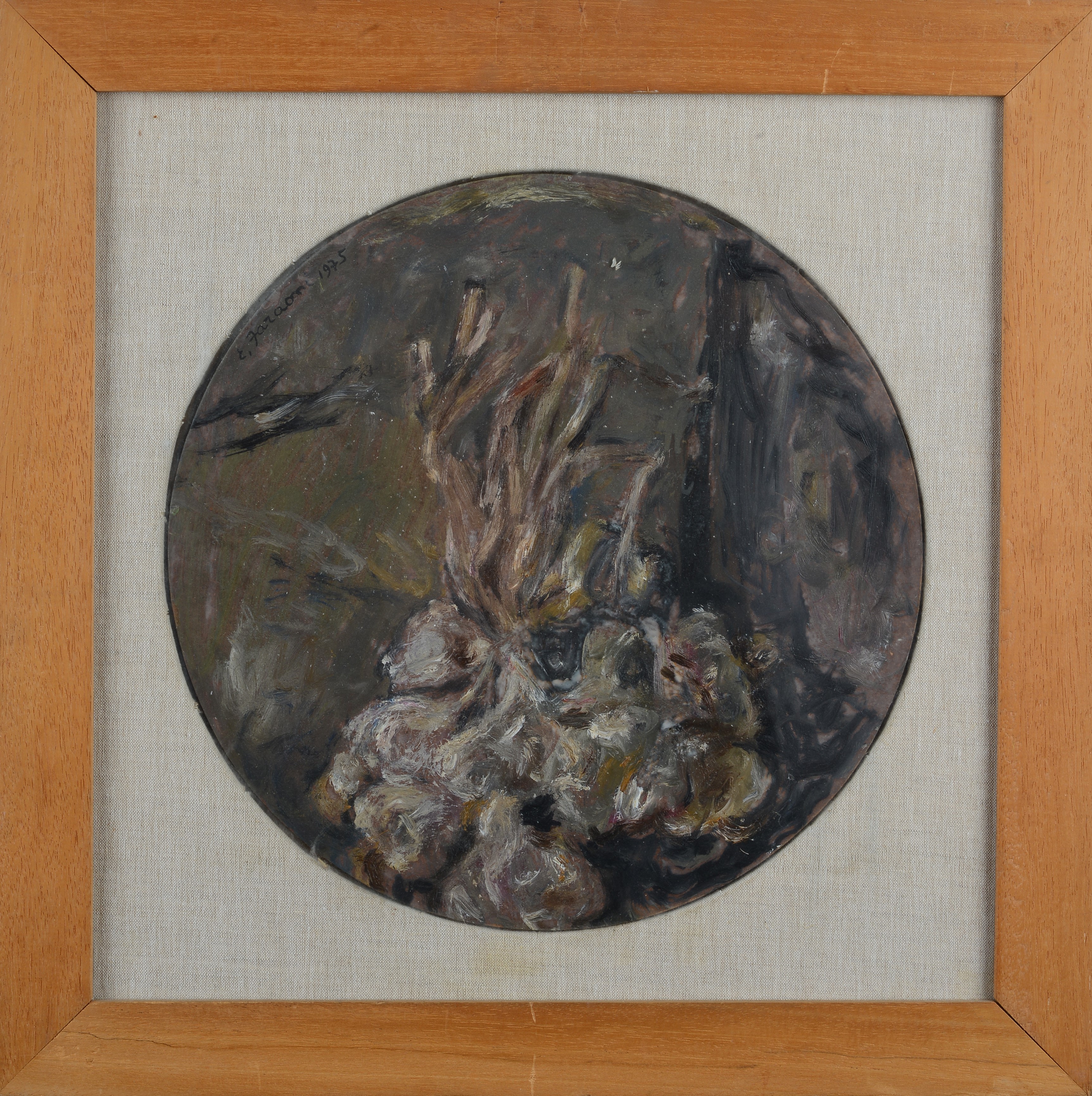 Enzo Faraoni - Agli | Olio su masonite, 1975, cm 34 (diametro)