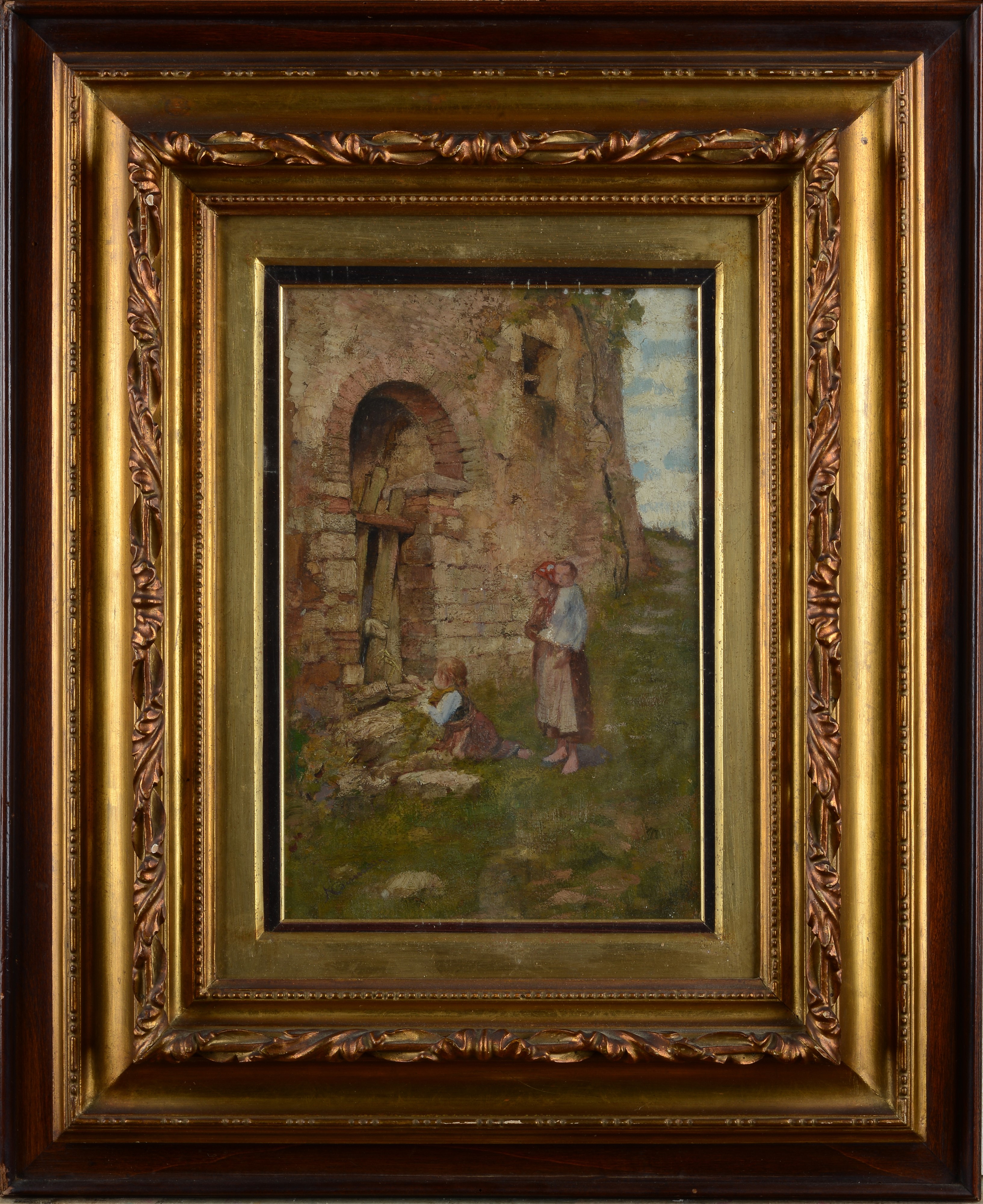 Contadina con bambini