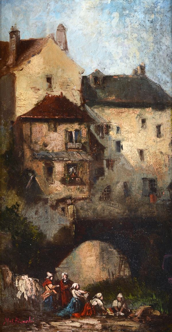 Anonimo, XIX sec.,Anonimo, XIX sec. - Landscape with bridge
