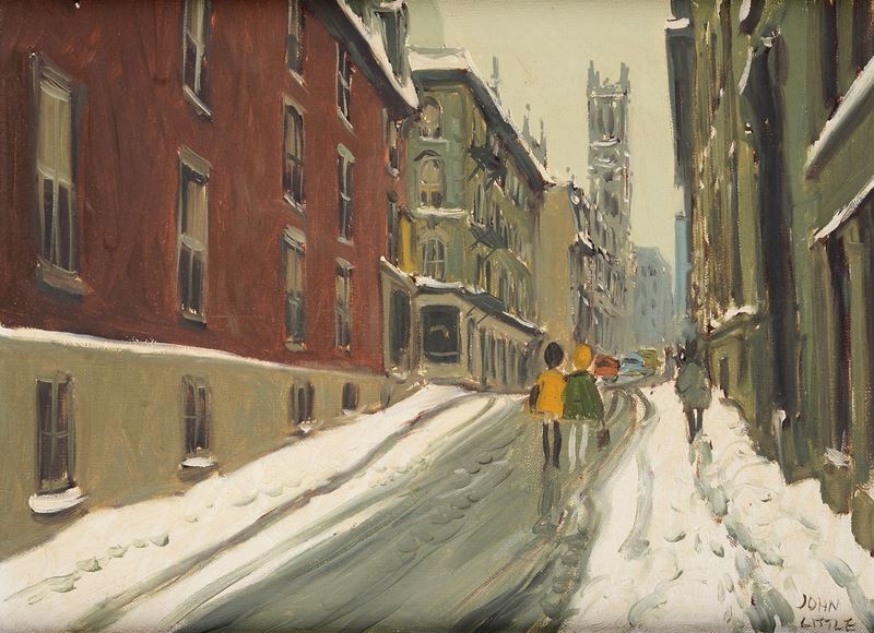 Attr. a John Little - Rue Saint Sulpice à Montreal, olio su tela