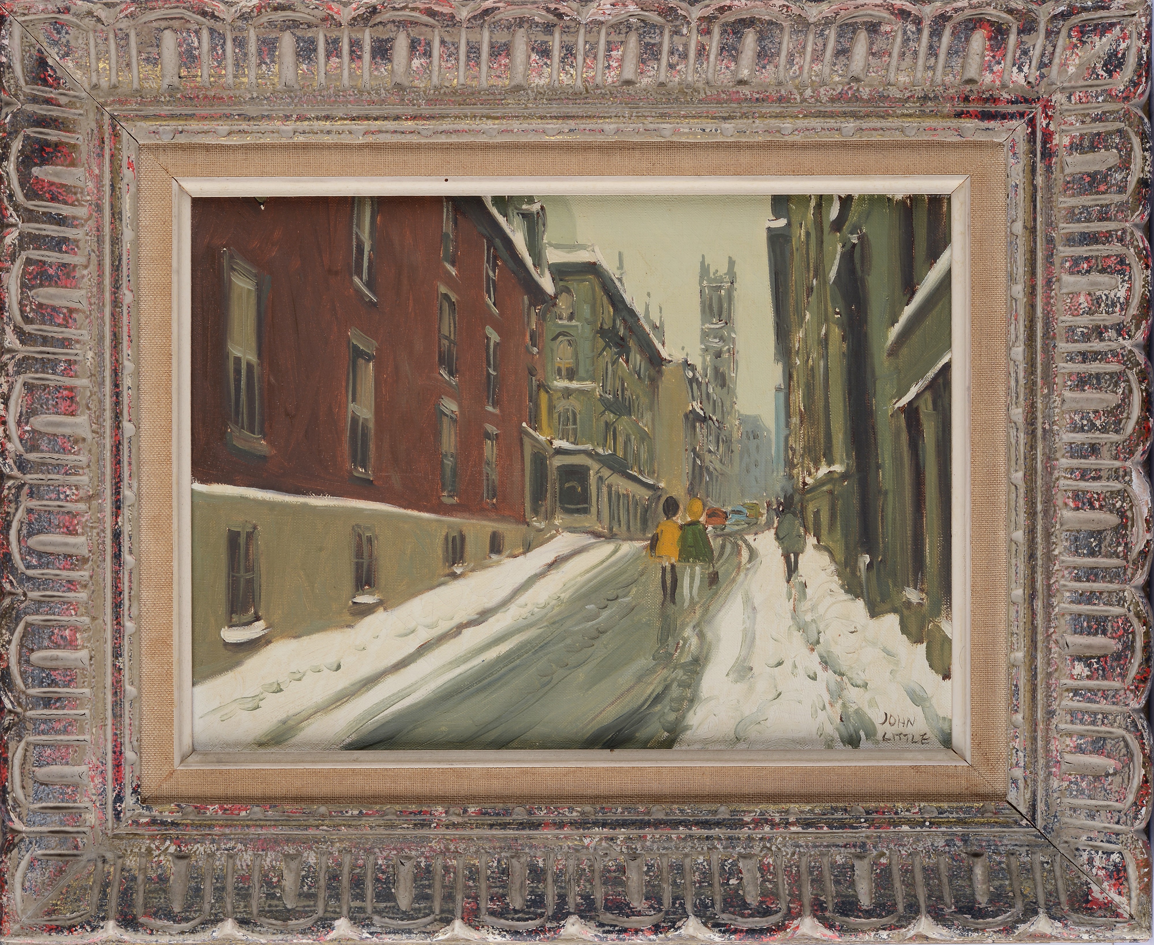 Attr. a John Little - Rue Saint Sulpice à Montreal, olio su tela