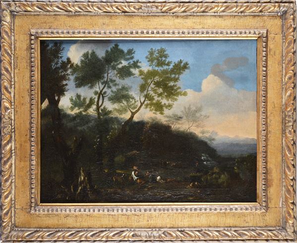 Anonimo, XVIII sec. - Landscape with figures
