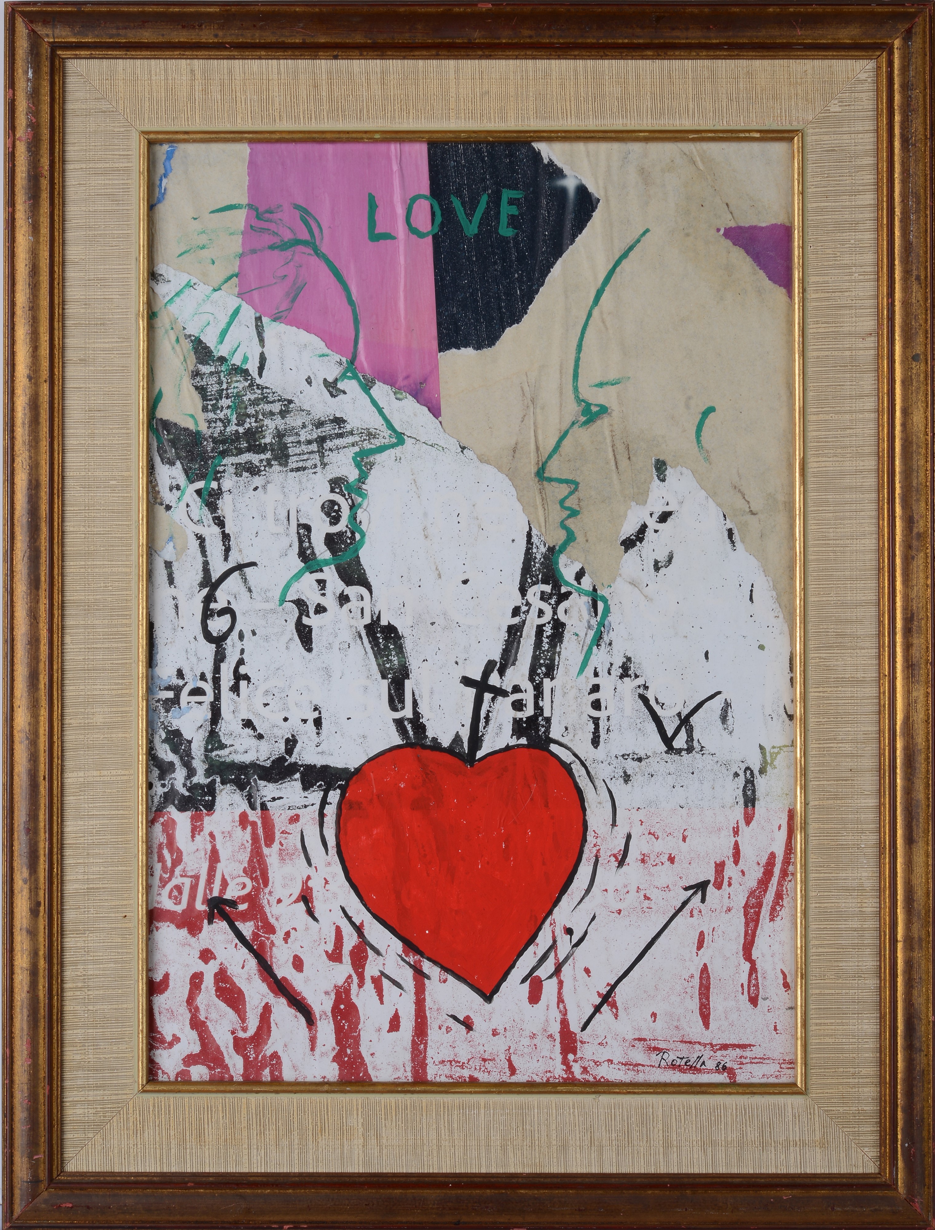 Mimmo Rotella - Love - Collage e pittura su cartone