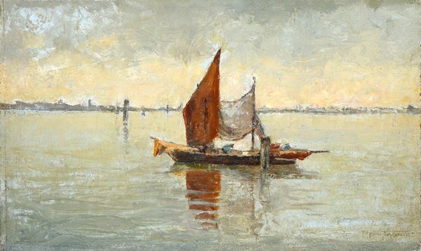 Pietro Fragiacomo - Fishermen in the lagoon (Sails in the lagoon)