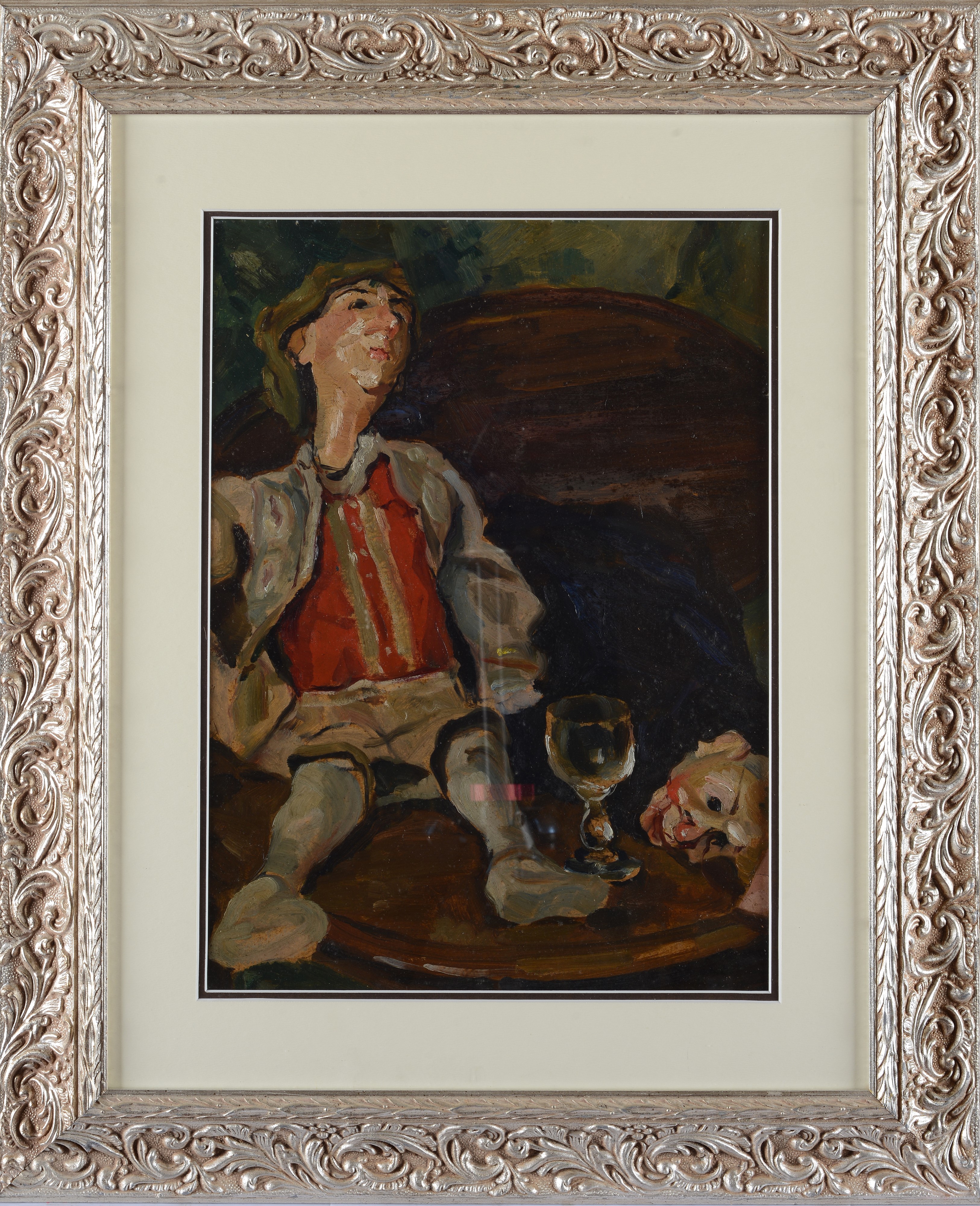 Carlo Cherubini - Natura morta con marionette, olio su cartone