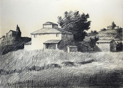 Case nel Chianti, carboncino su carta