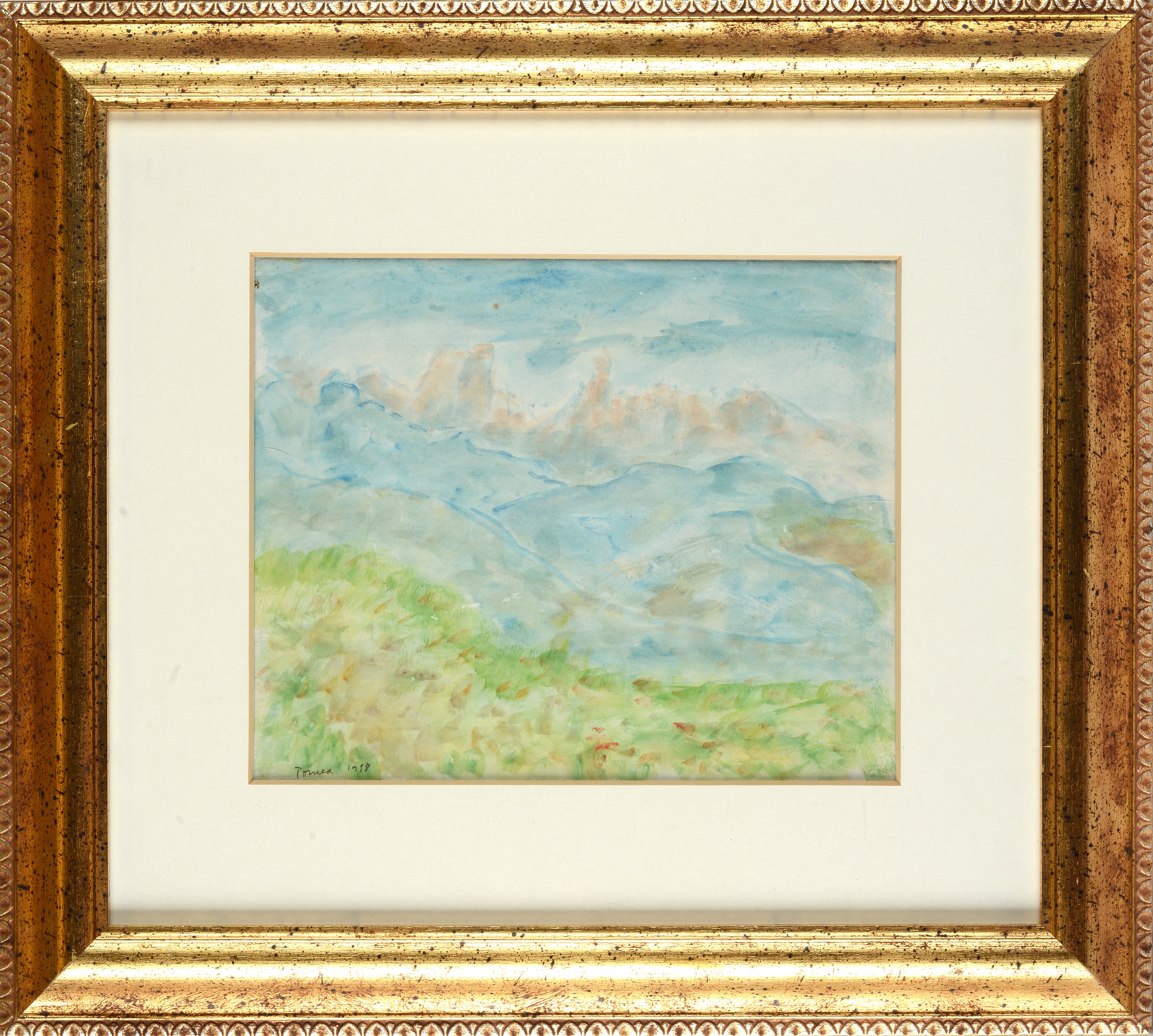 Fiorenzo Tomea - Paesaggio, Tecnica mista su cartone, 1938
