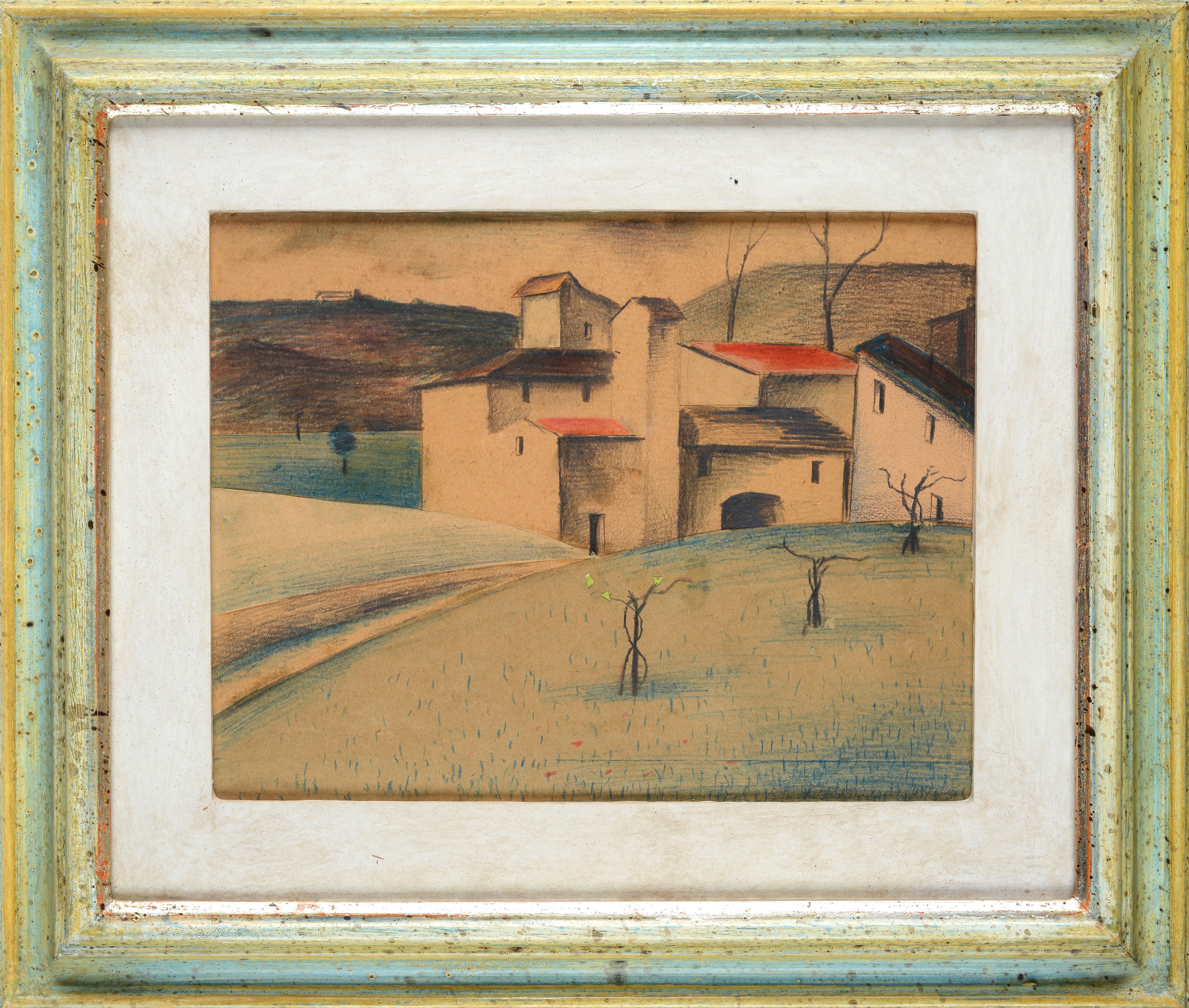 Nino Tirinnanzi - Paesaggio, matite e collage su cartone