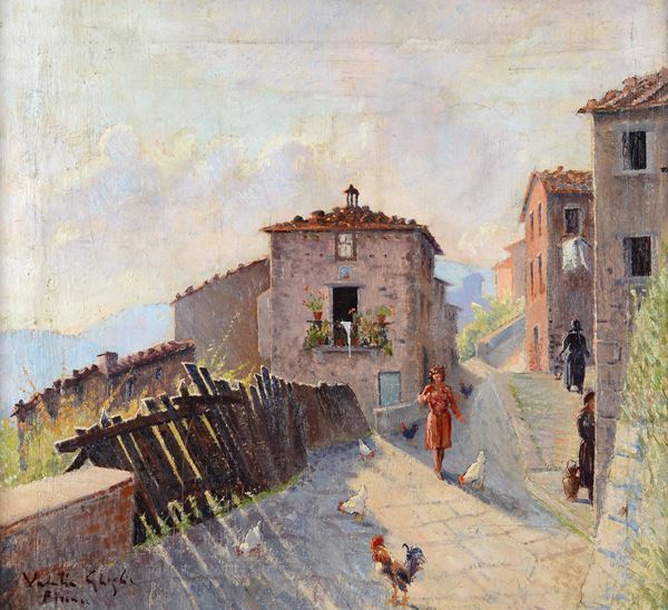 Valentino Ghiglia - Country road with figures