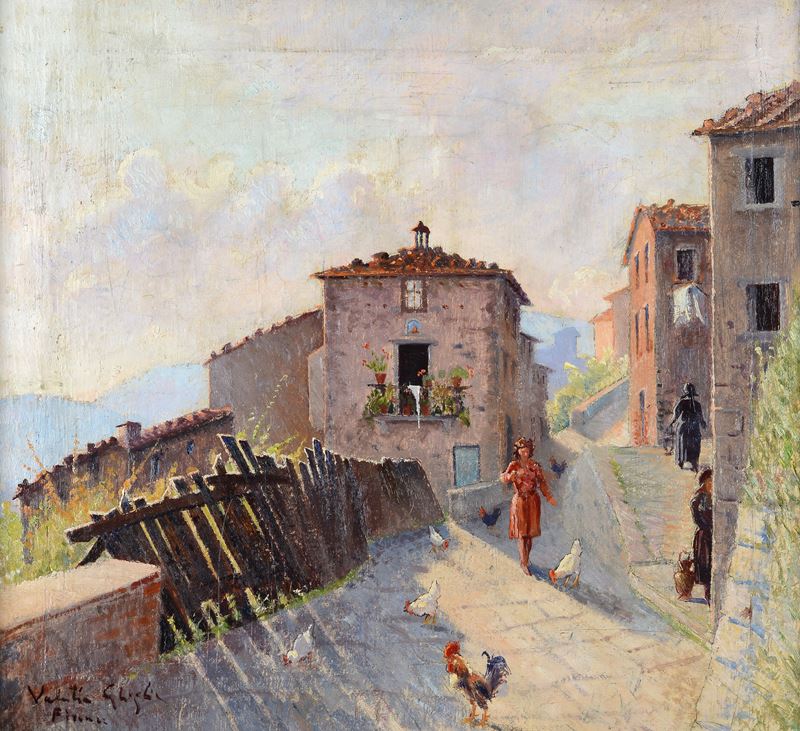 Strada di paese con figure