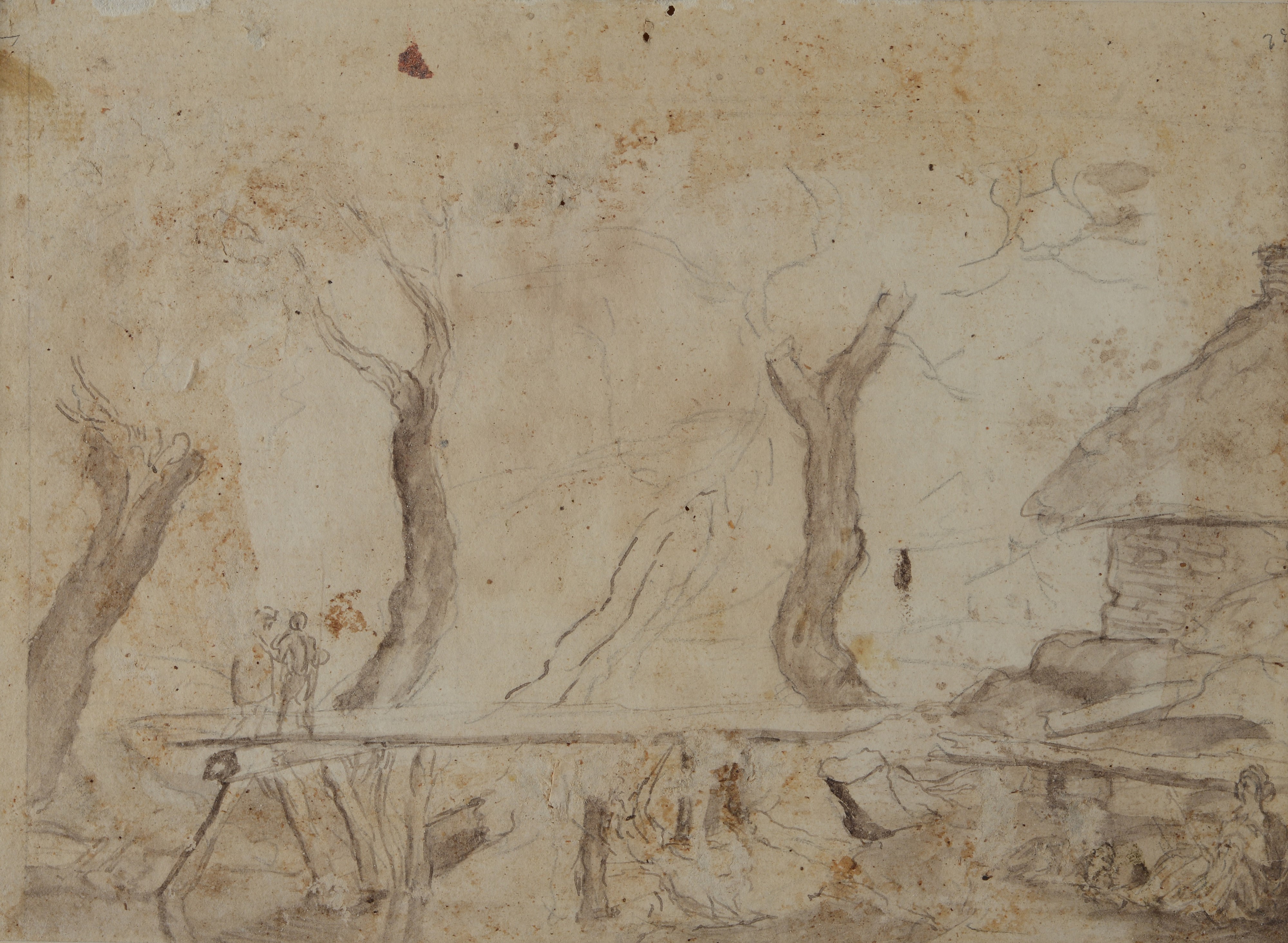 Paesaggio con case (fronte) - Paesaggio con alberi (retro)