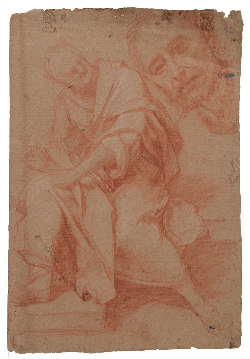 San Pietro e studio di testa (fronte) - Studio di mano a matita (retro)