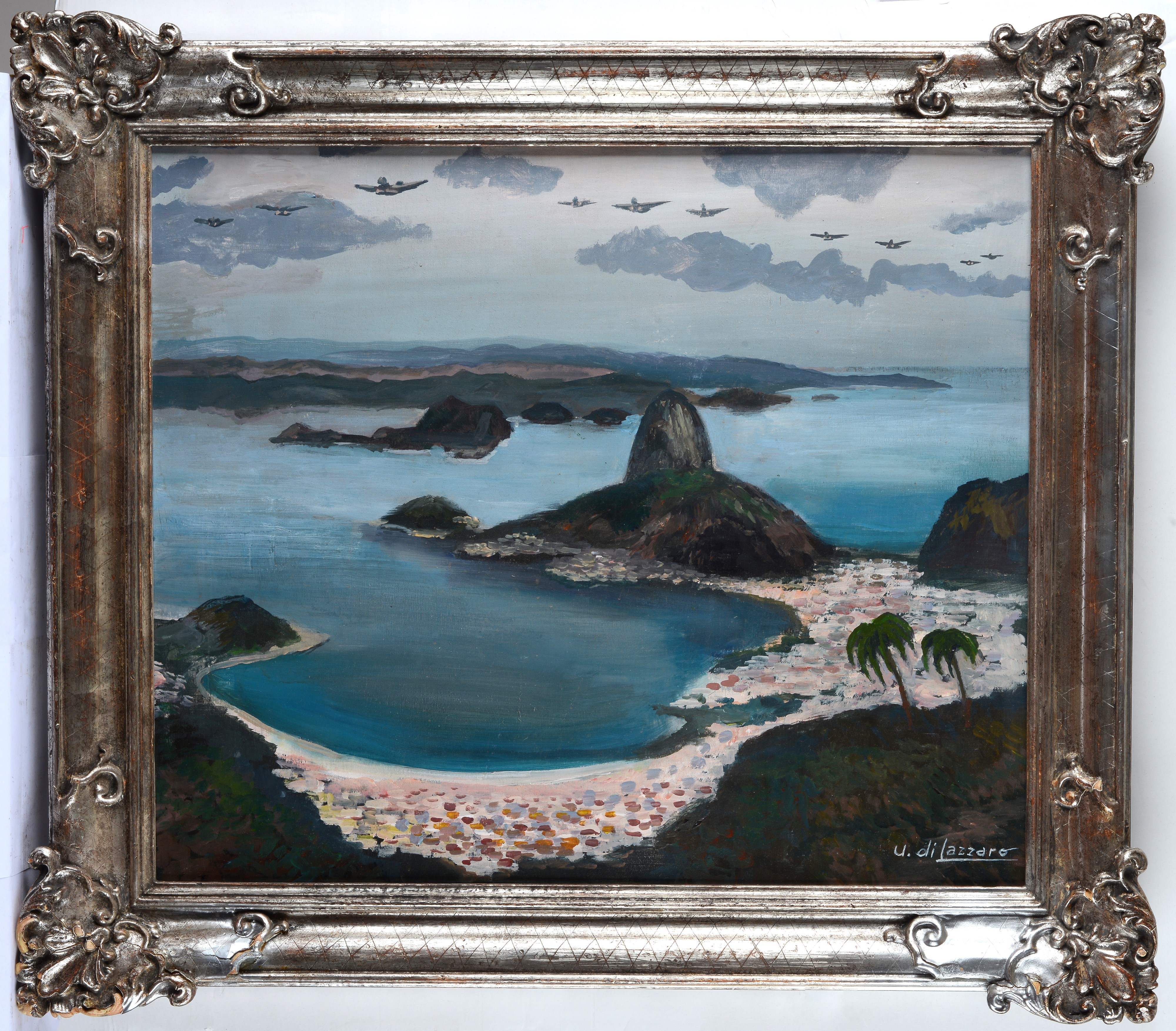 Umberto di Lazzaro - Crociera aerea transatlantica, olio su tavola