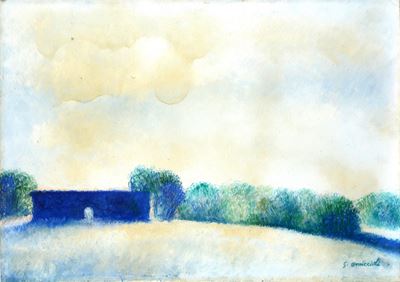 Paesaggio, olio su cartone