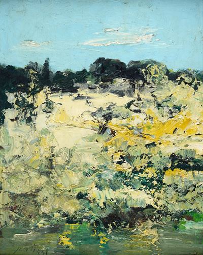 Paesaggio, olio su tavola