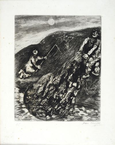 Les Poissons et le Berger qui joue de la flutè, acquaforte, 1952