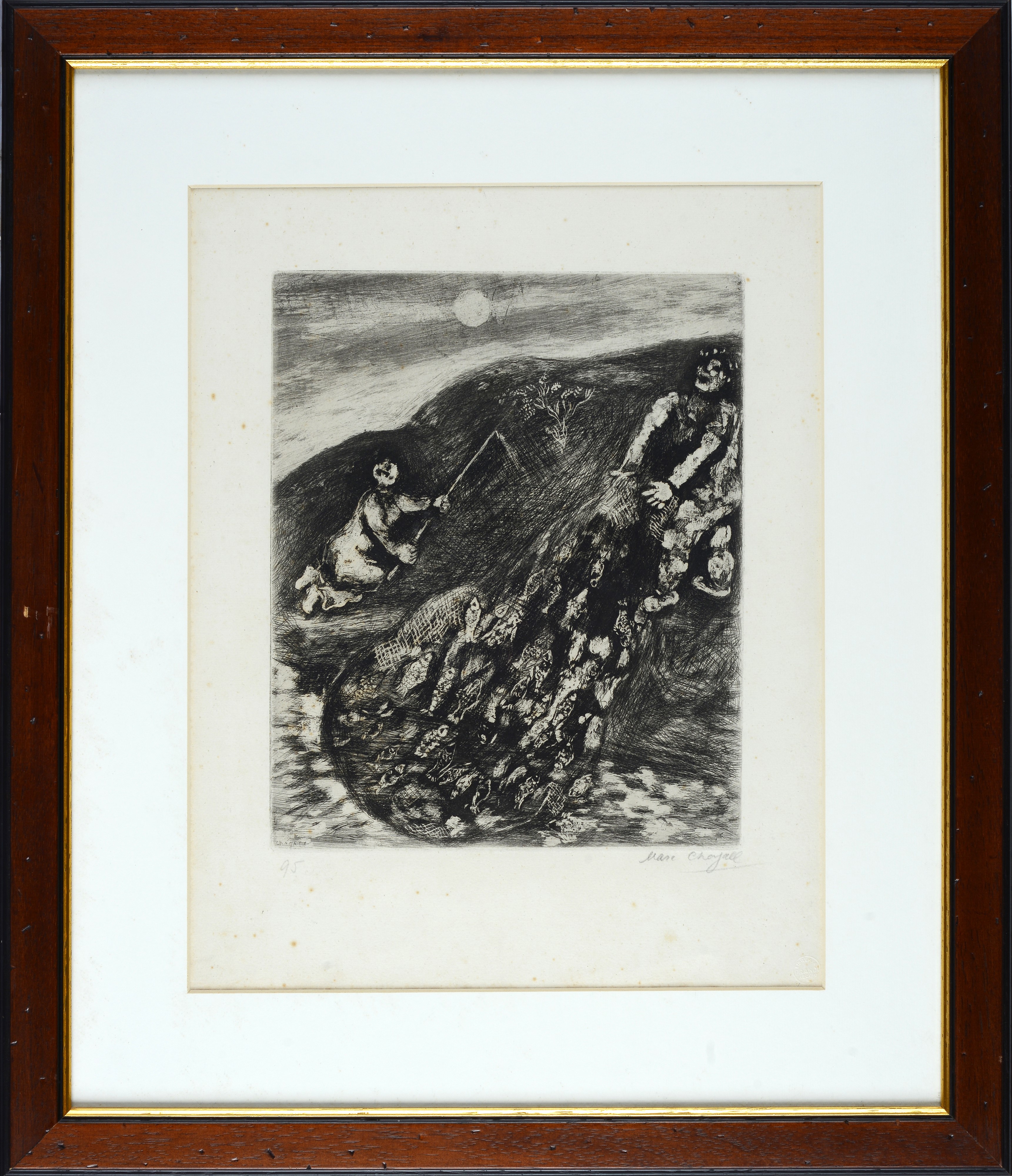 Marc Chagall - Les Poissons et le Berger qui joue de la flutè, acquaforte, 1952
