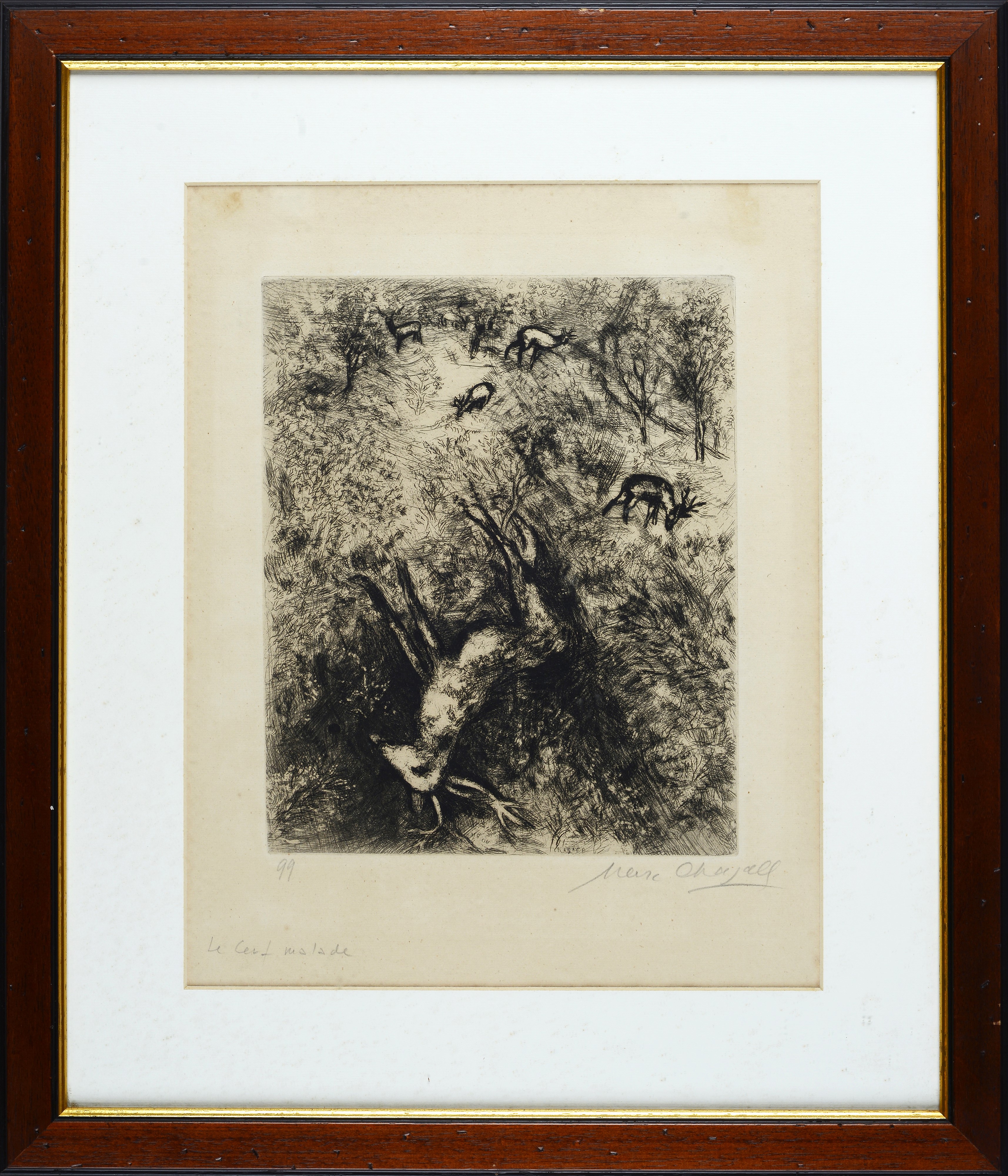 Marc Chagall - Le cerf malade, acquaforte su lastra
