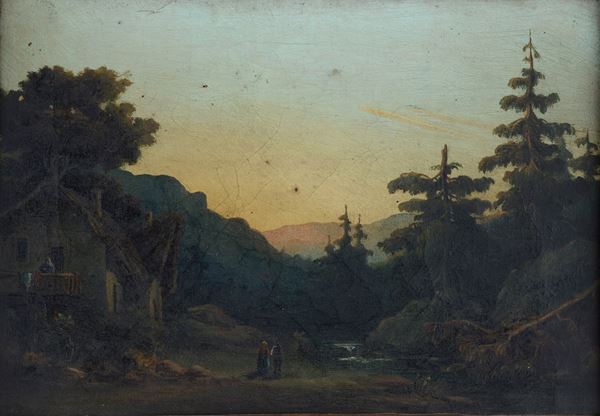 Anonimo, XIX sec. - Landscape with figures