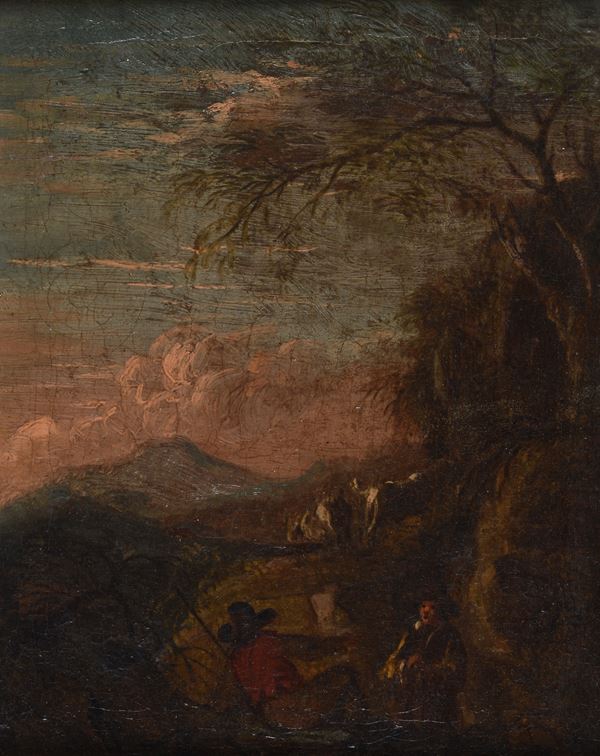 Anonimo, XVIII sec. - Landscape with peasants