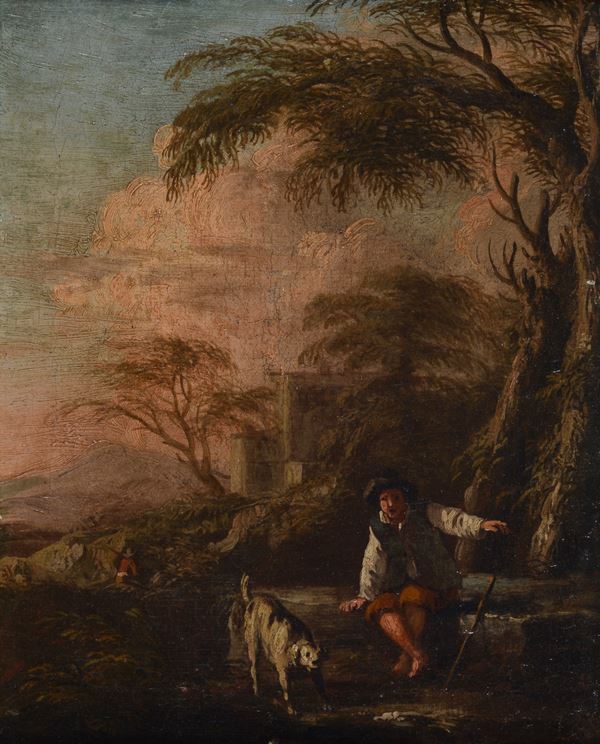 Anonimo, XVIII sec. - Landscape with peasants